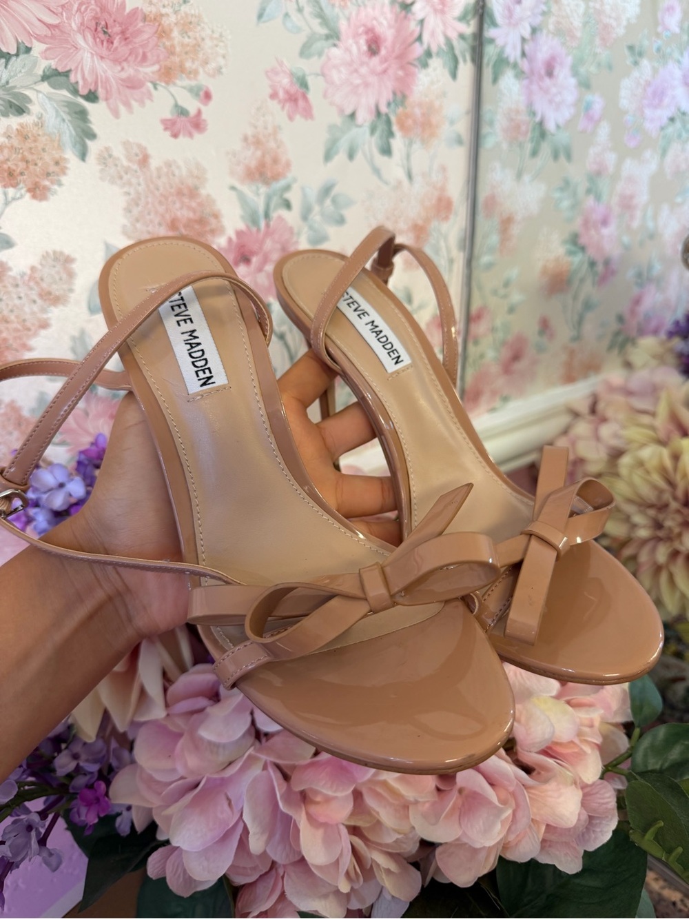 Steve Madden Patent Nude Bow Slingback Heels